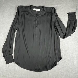 LOFT Petites Black Satin Pintuck Blouse Size XSP Draped Long‎ Sleeve Office Top